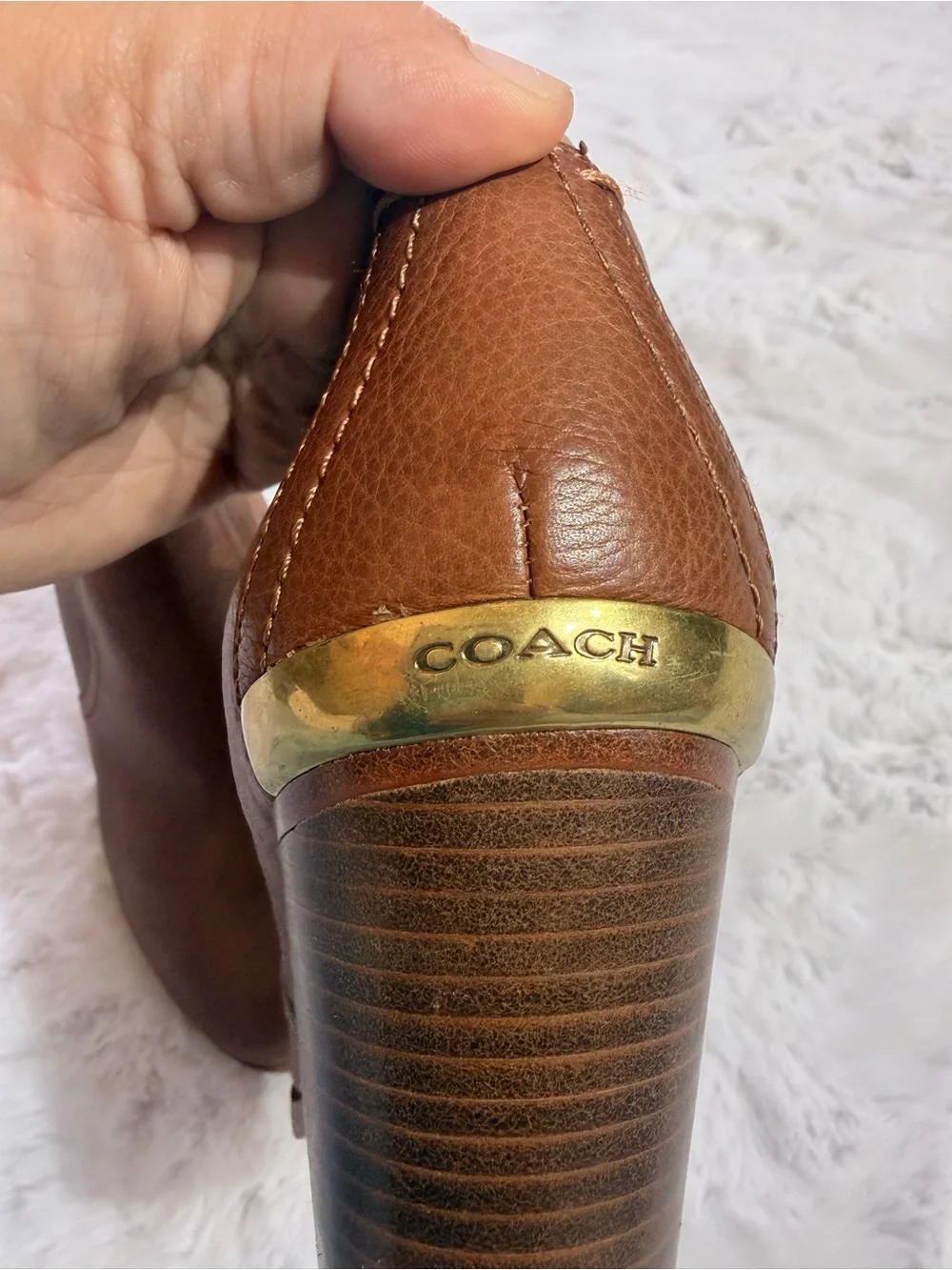 Coach Brown Leather Ankle Booties with Stacked Heel